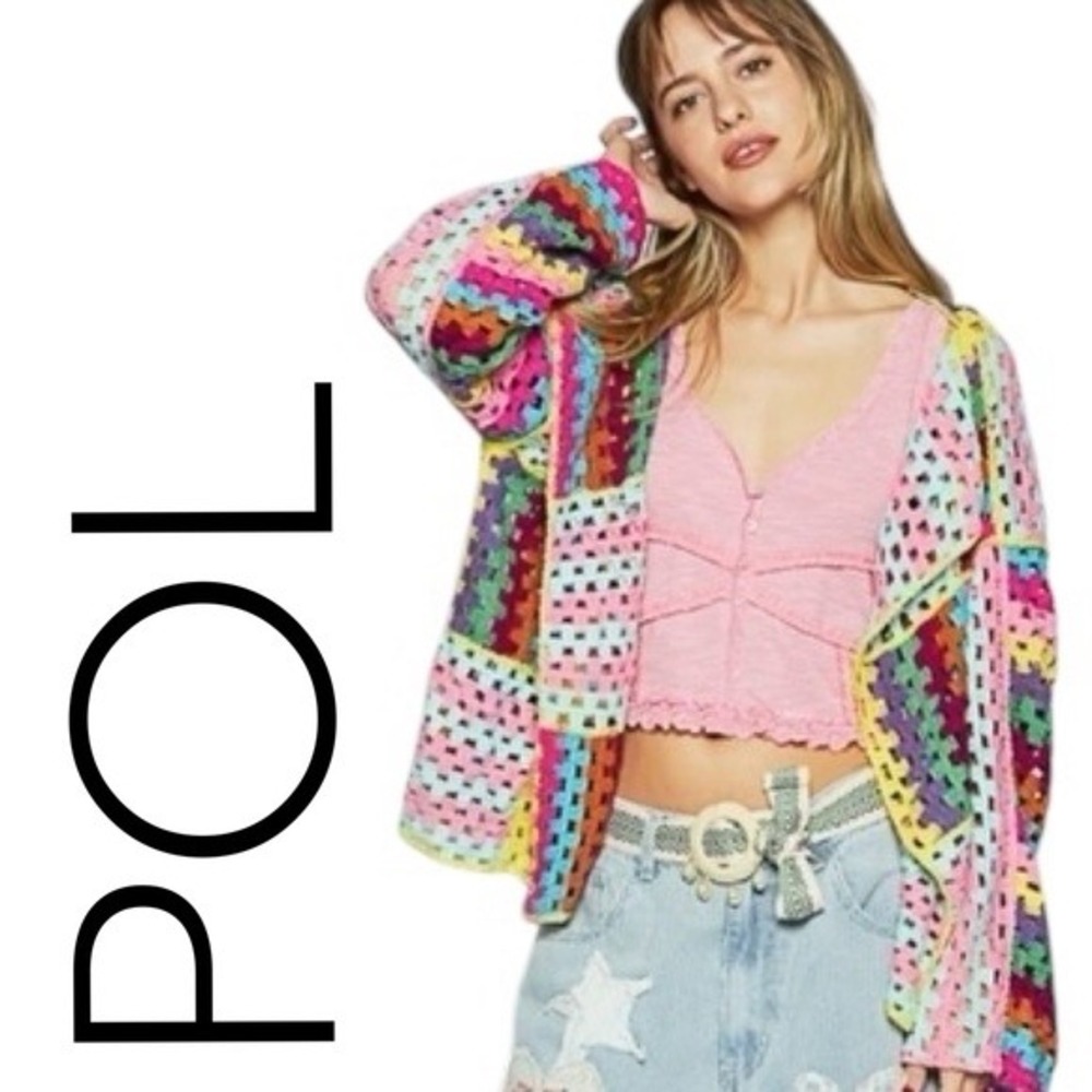 POL Crochet Granny Square Patchwork Cardigan Swea… - image 1